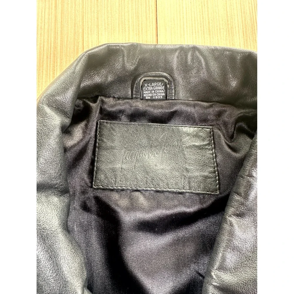 VTG Jacqueline Ferrar Leather Jacket Men's  XL Black Lined Raglan Sleeve‎ Retro